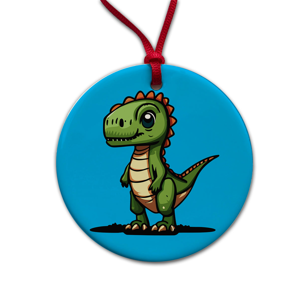 T-Rex Tyrannosaurus Dinosaur Cute Round Ceramic Holiday Christmas Tree Ornament
