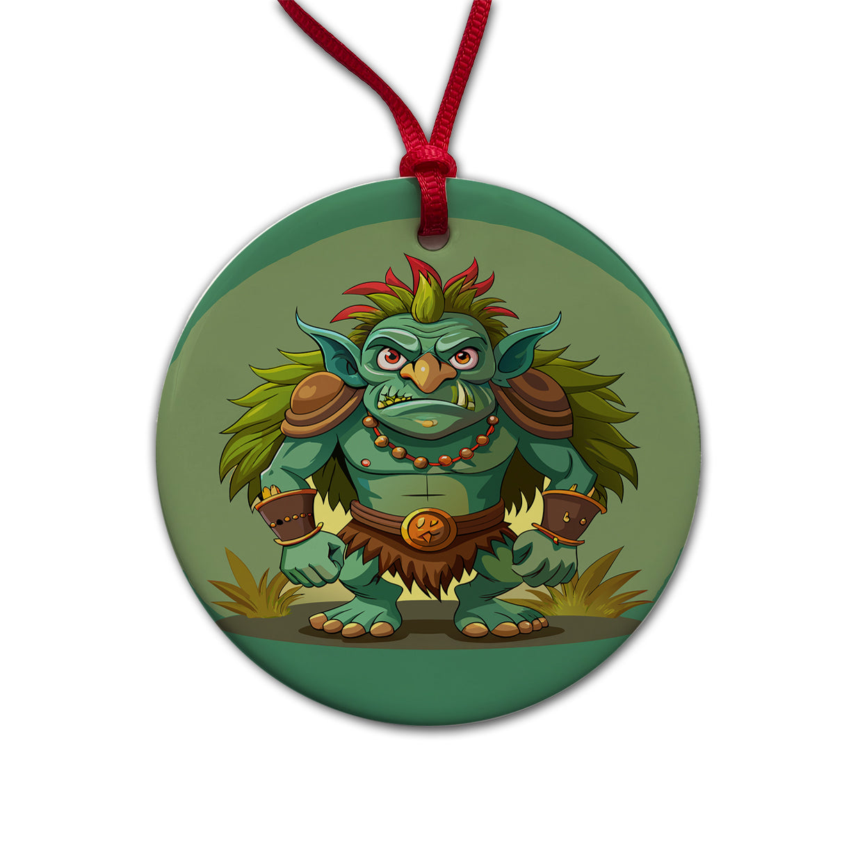 Troll Ogre Ugly Round Ceramic Holiday Christmas Tree Ornament