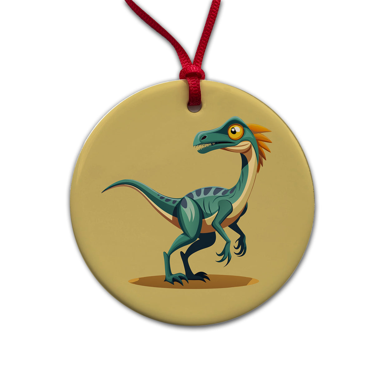 Troodon Dinosaur Round Ceramic Holiday Christmas Tree Ornament