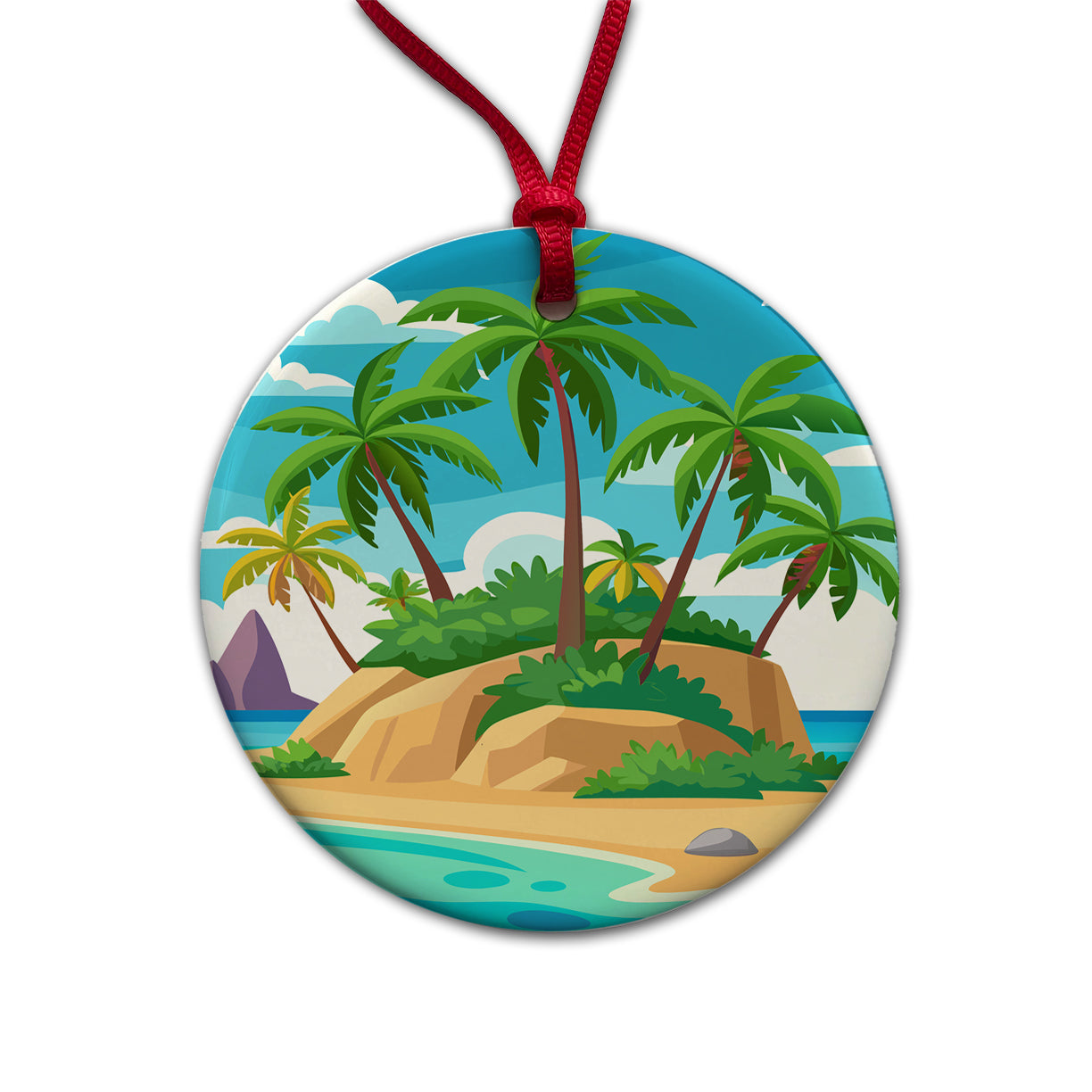 Tropical Island Beach Palm Trees Vacation Travel Round Ceramic Holiday Christmas Tree Ornament
