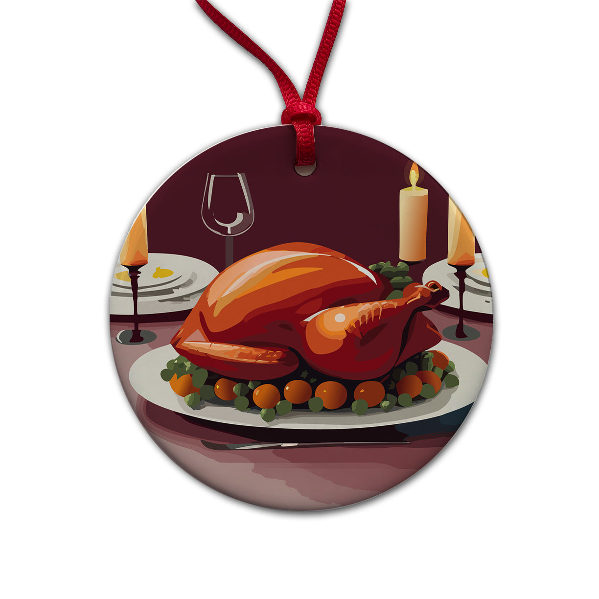Turkey Thanksgiving Round Ceramic Holiday Christmas Tree Ornament