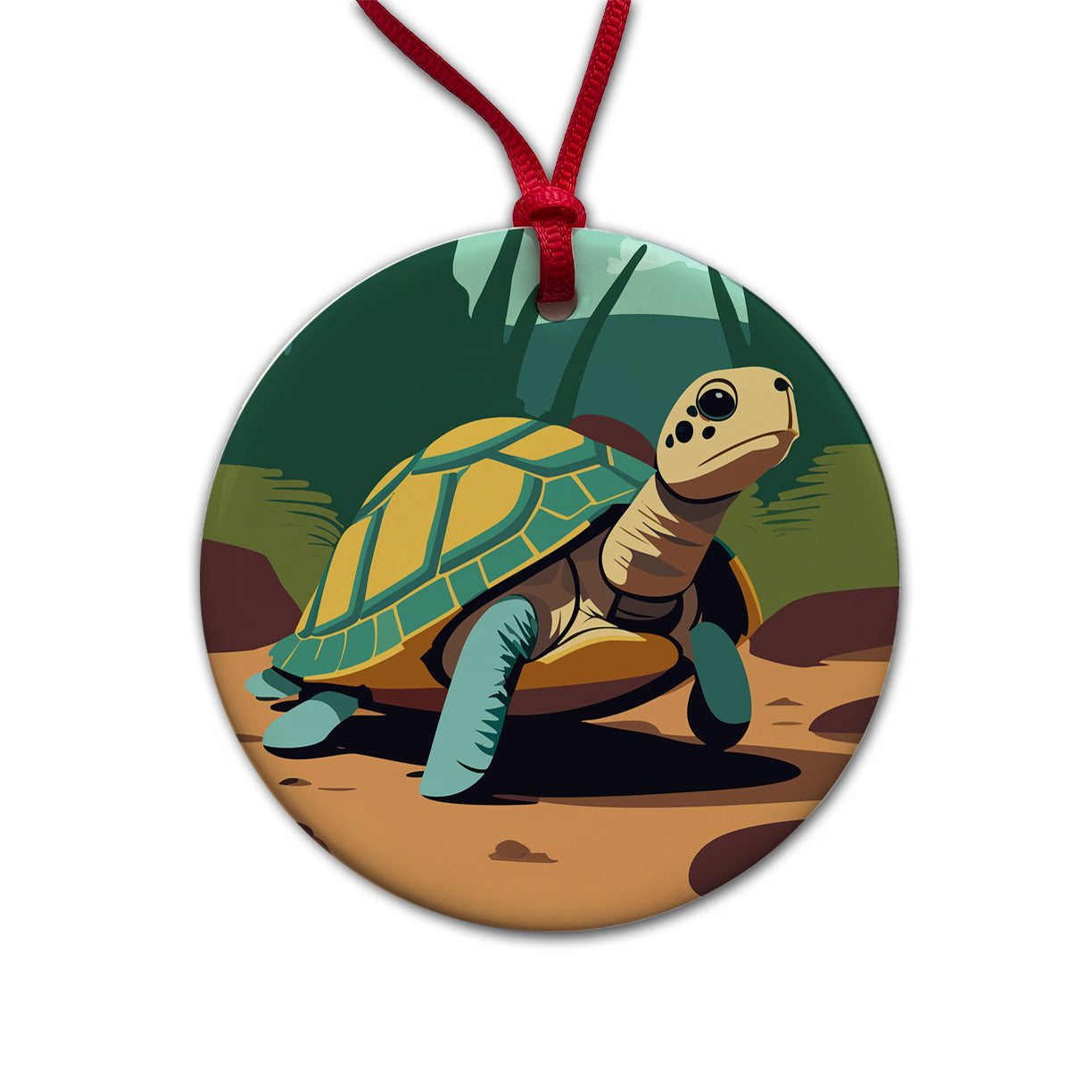 Turtle in the Wild Round Ceramic Holiday Christmas Tree Ornament