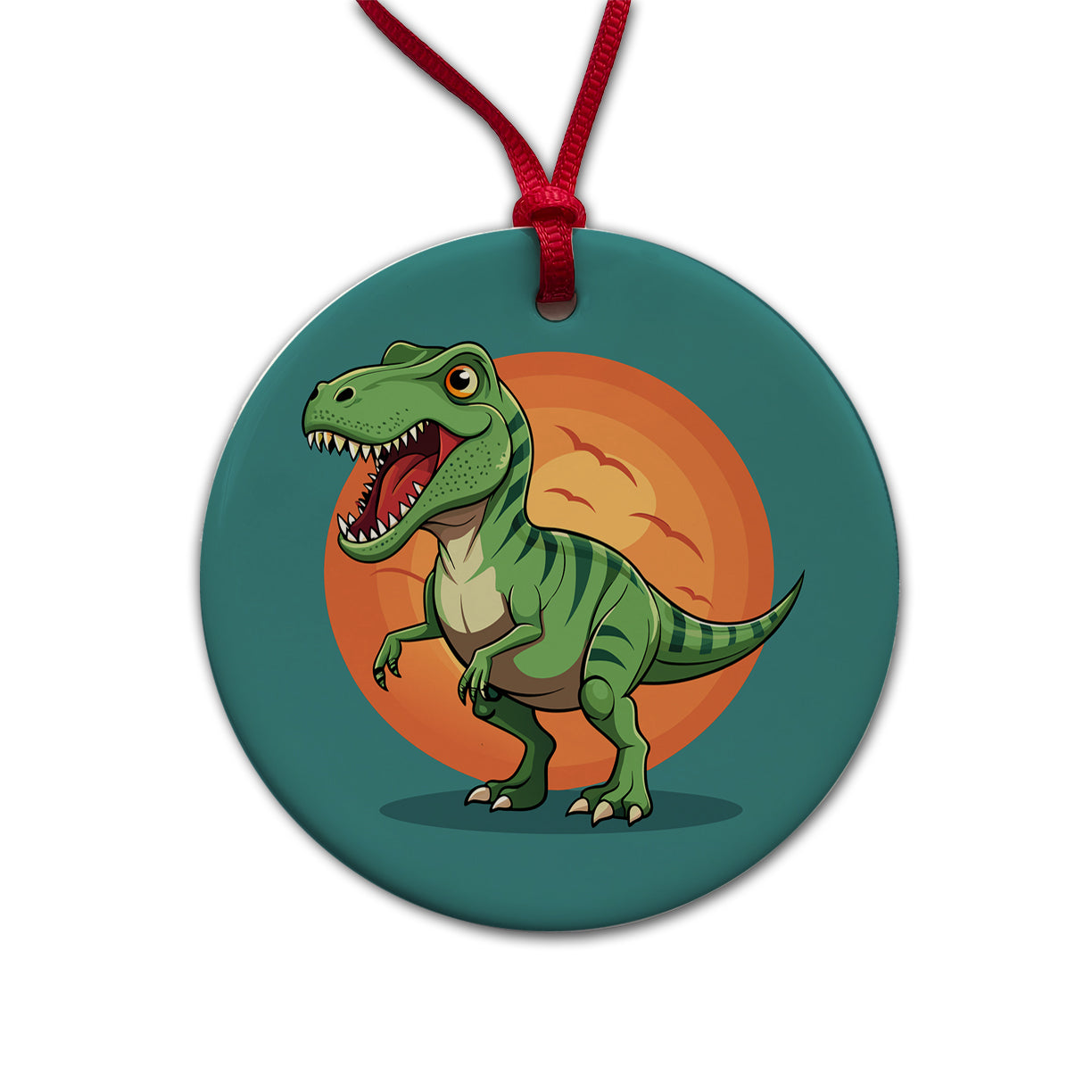 Tyrannosaurus T-Rex Dinosaur Round Ceramic Holiday Christmas Tree Ornament