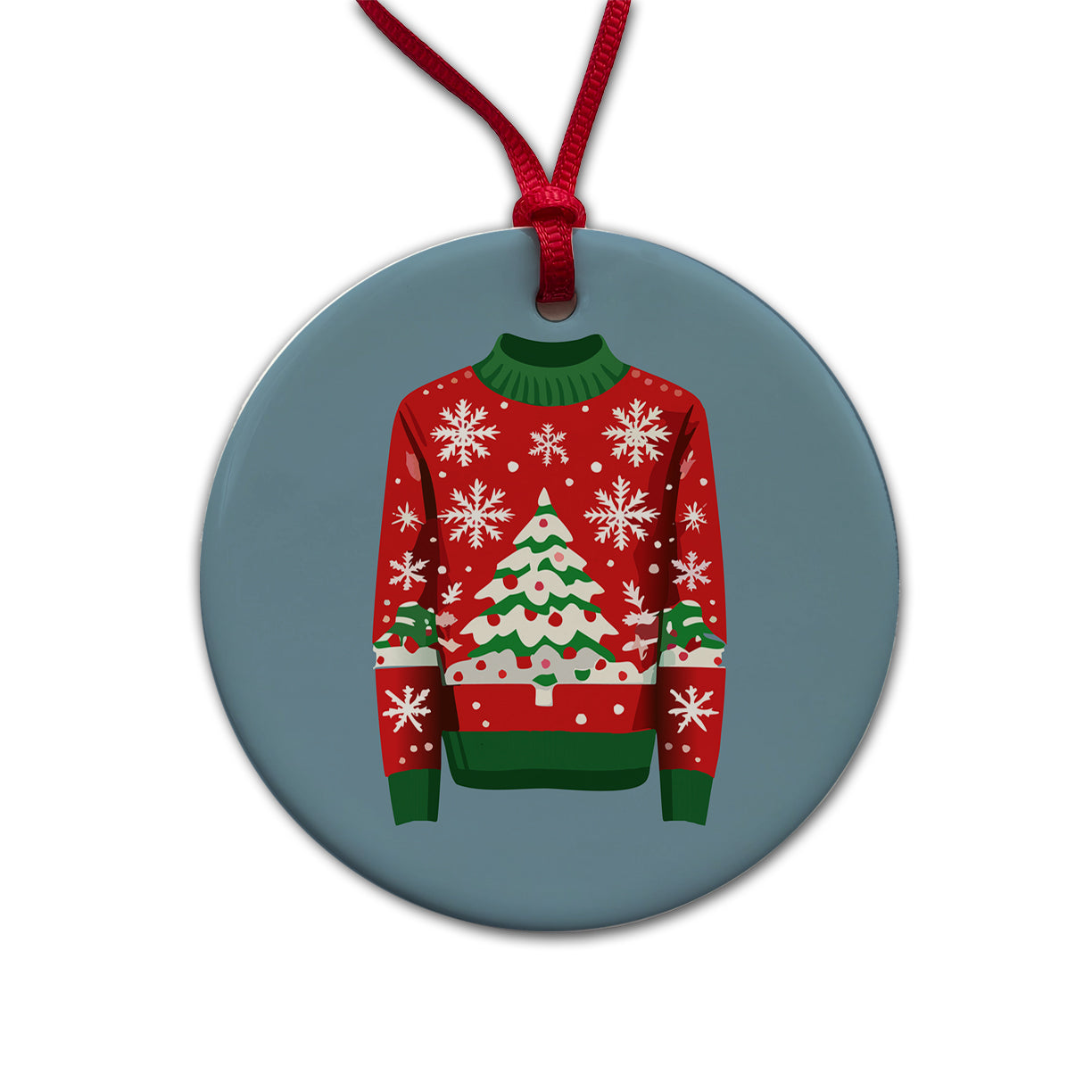 Ugly Christmas Sweater Tree Round Ceramic Holiday Christmas Tree Ornament