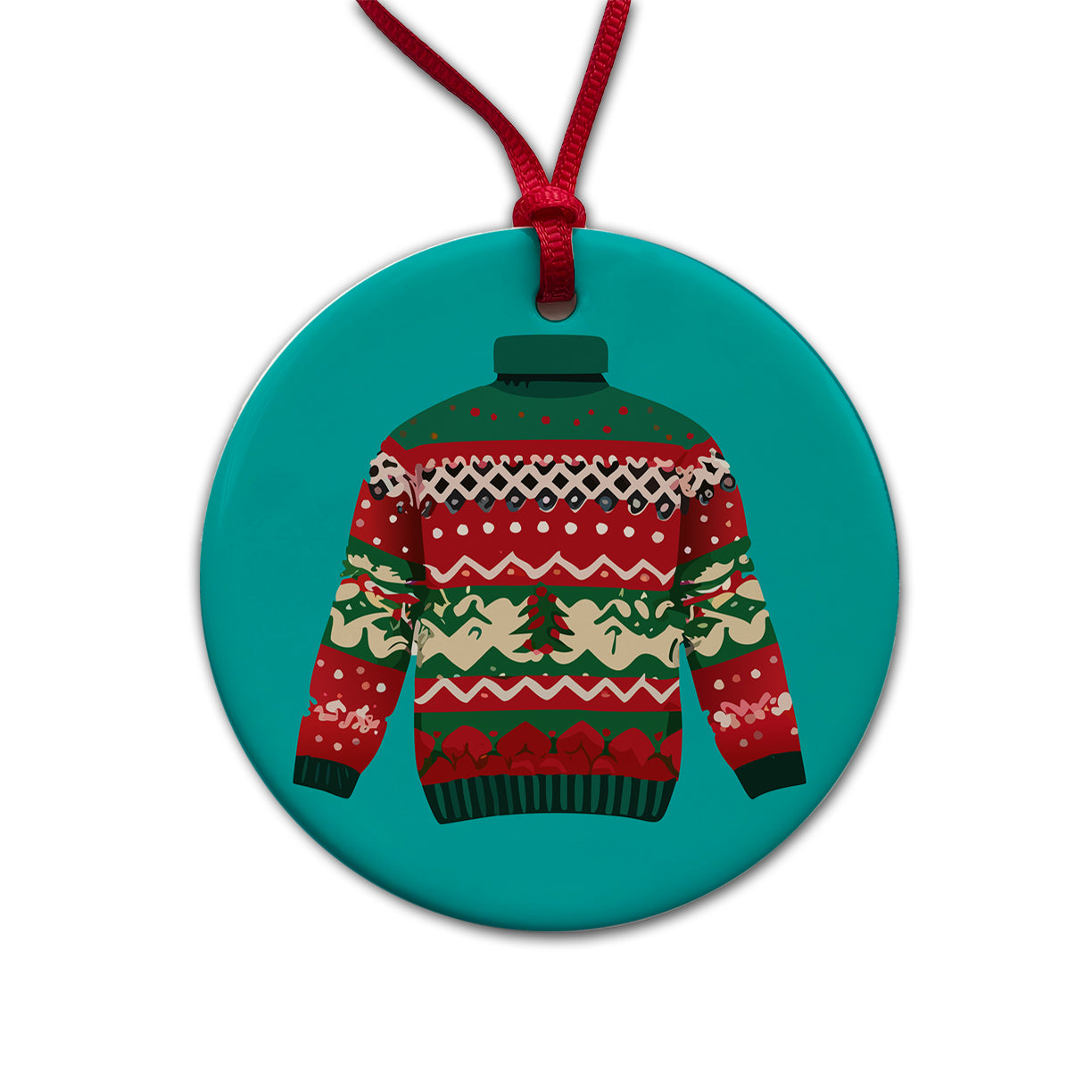 Ugly Christmas Sweater Round Ceramic Holiday Christmas Tree Ornament