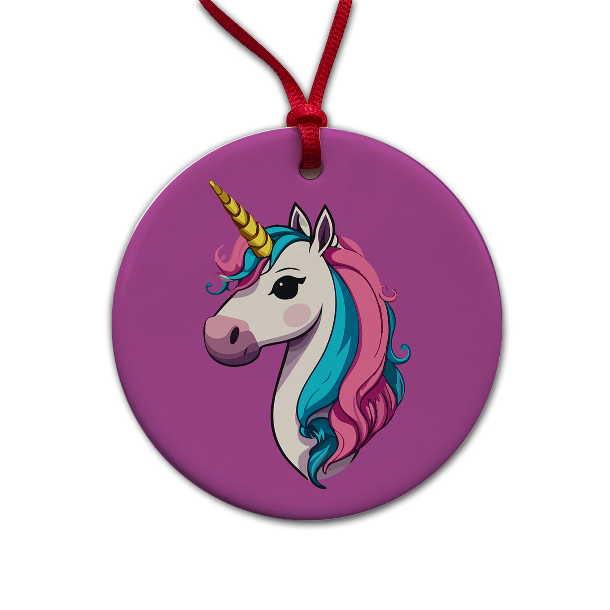Unicorn Head Beautiful Round Ceramic Holiday Christmas Tree Ornament