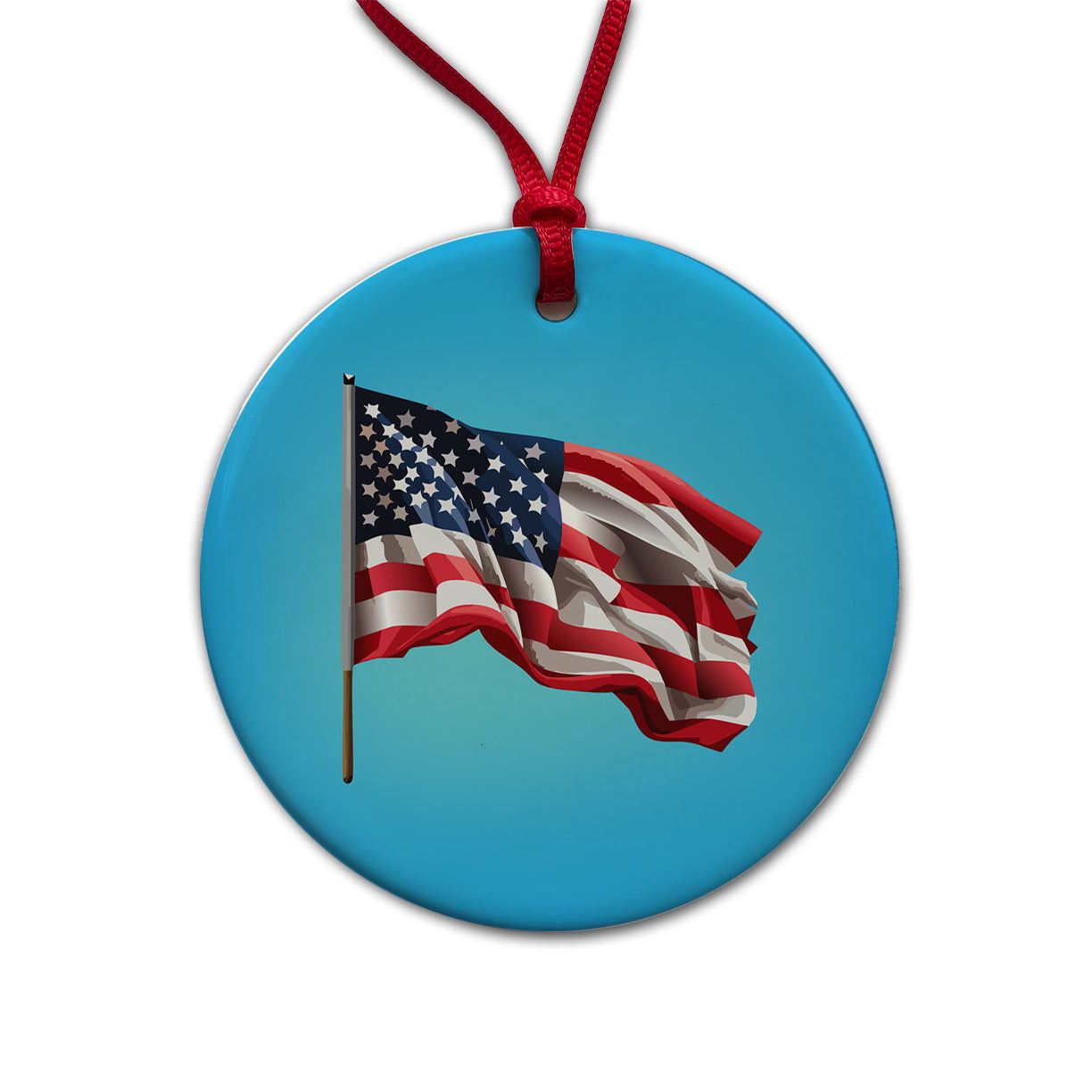 USA Flag American Waving Round Ceramic Holiday Christmas Tree Ornament