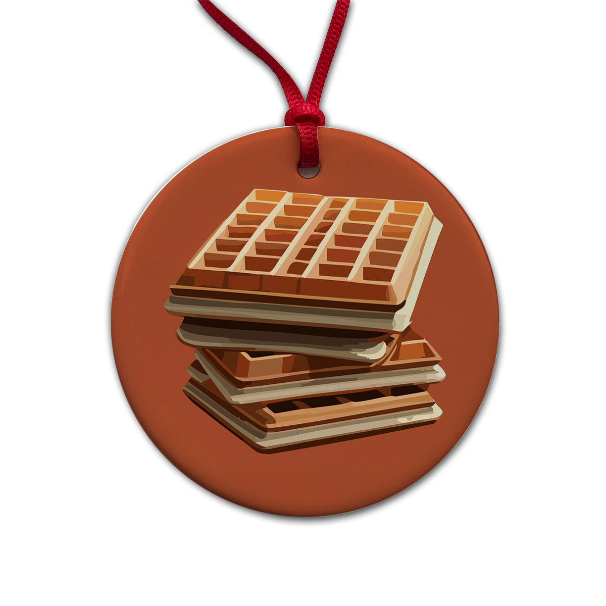 Waffles Stack Breakfast Food Round Ceramic Holiday Christmas Tree Ornament