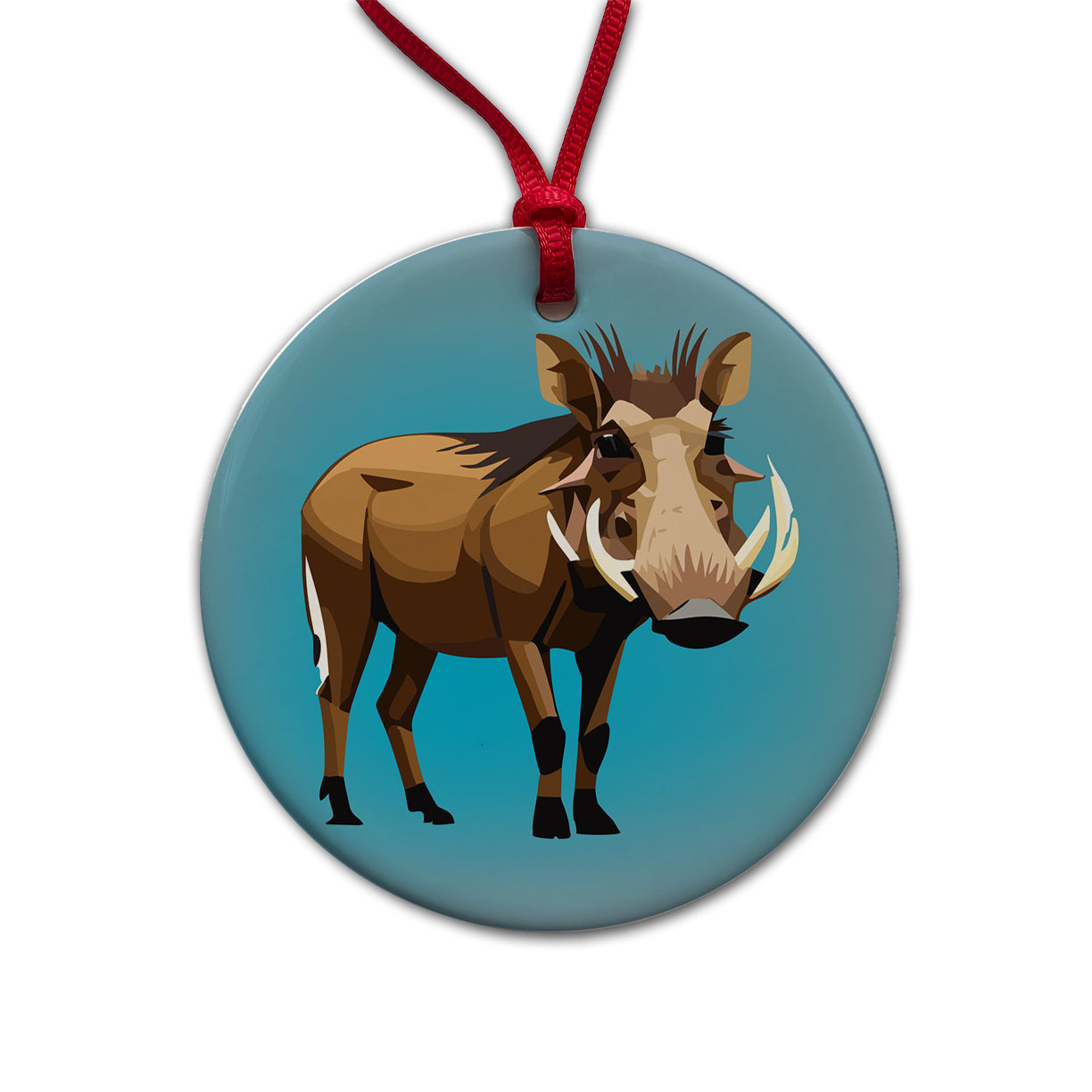 Warthog Pig Standing Round Ceramic Holiday Christmas Tree Ornament