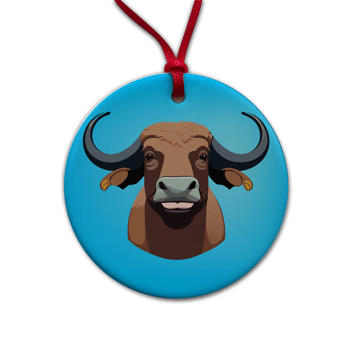 Water Buffalo Smiling Round Ceramic Holiday Christmas Tree Ornament