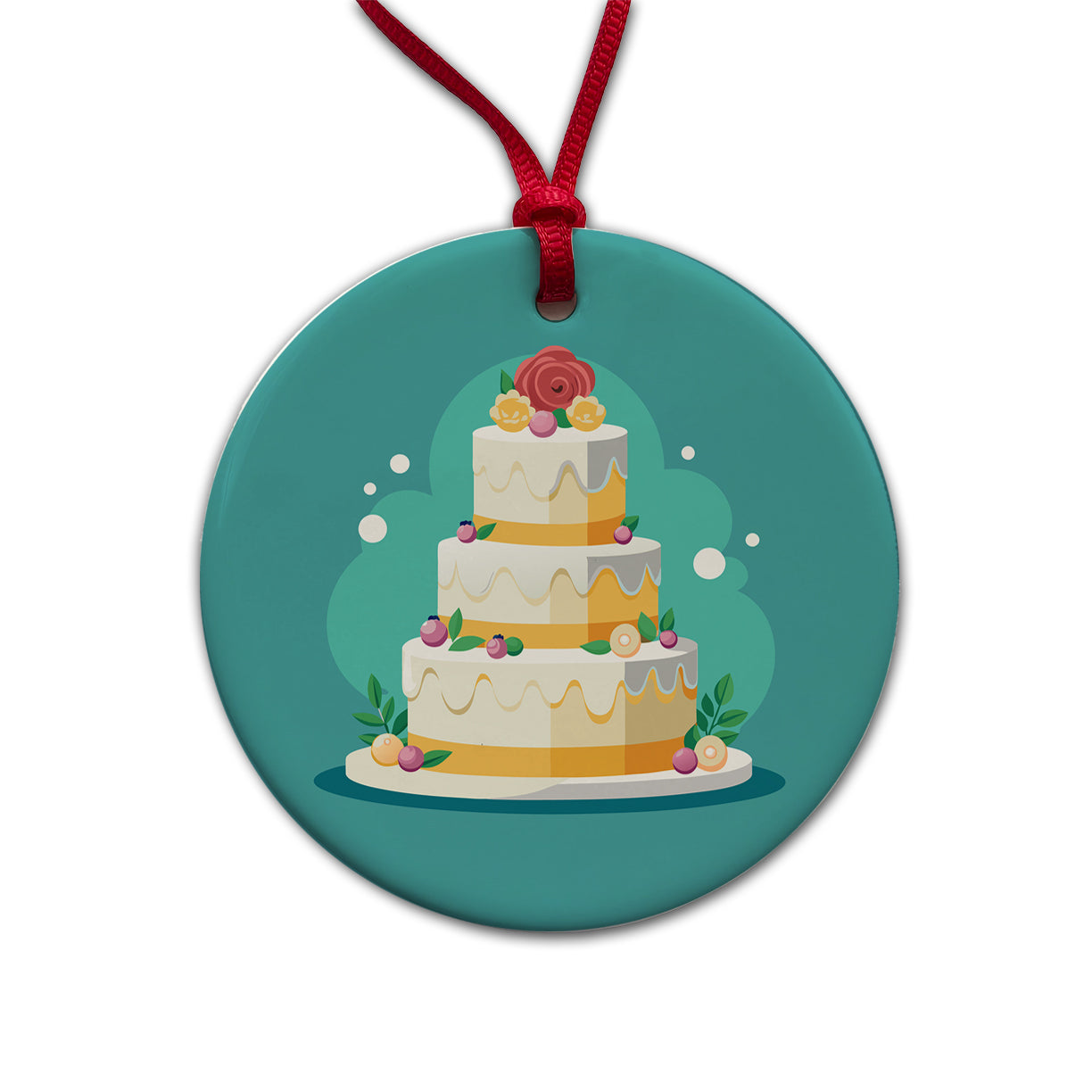 Wedding Cake Marriage Love Anniversary Round Ceramic Holiday Christmas Tree Ornament