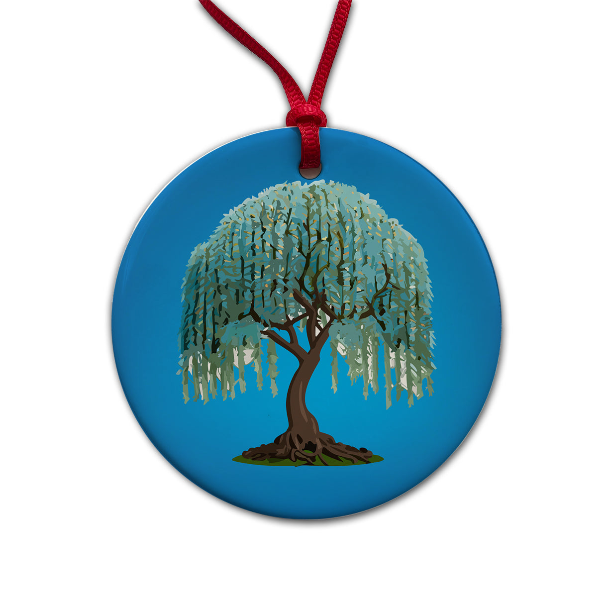 Weeping Willow Tree Round Ceramic Holiday Christmas Tree Ornament