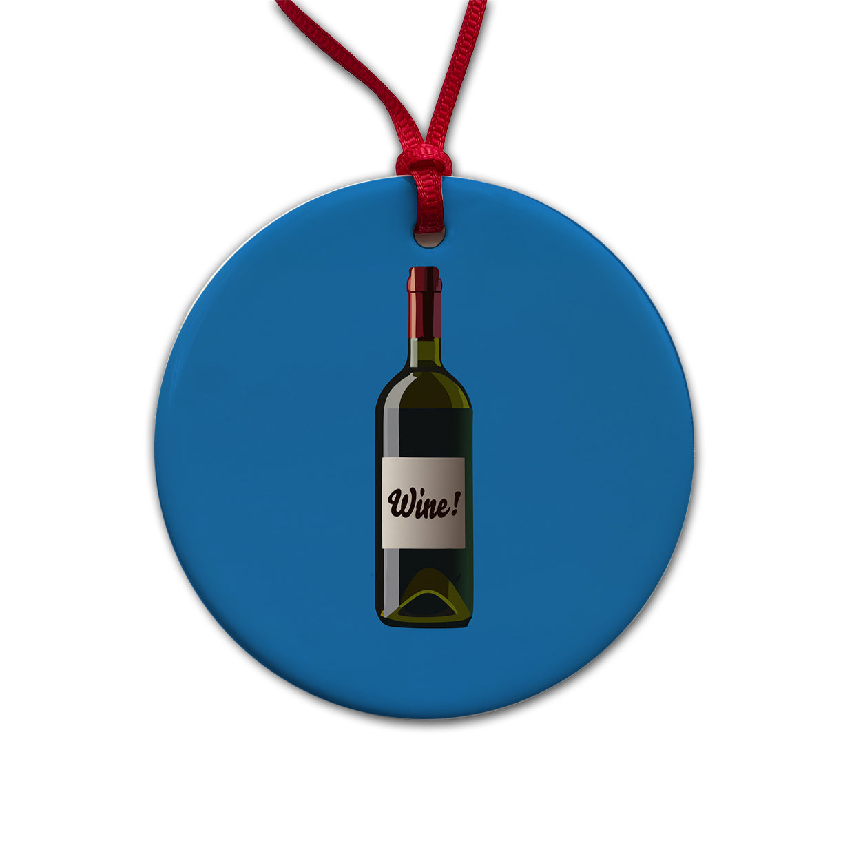 Wine Bottle Round Ceramic Holiday Christmas Tree Ornament