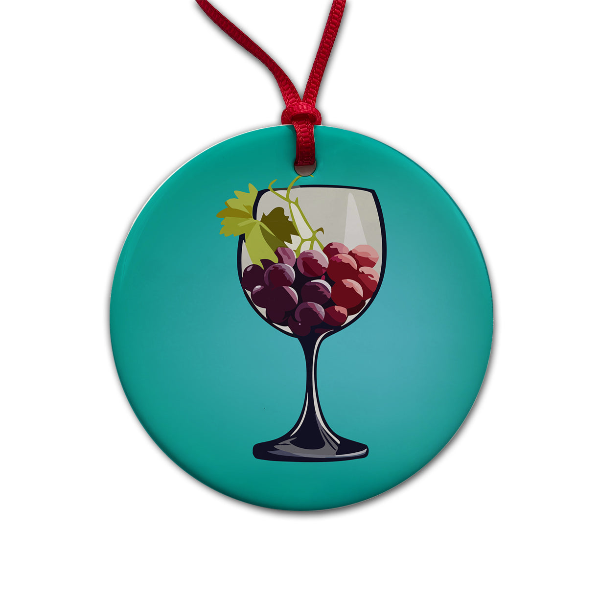 Wine Glass with Grapes Round Ceramic Holiday Christmas Tree Ornament