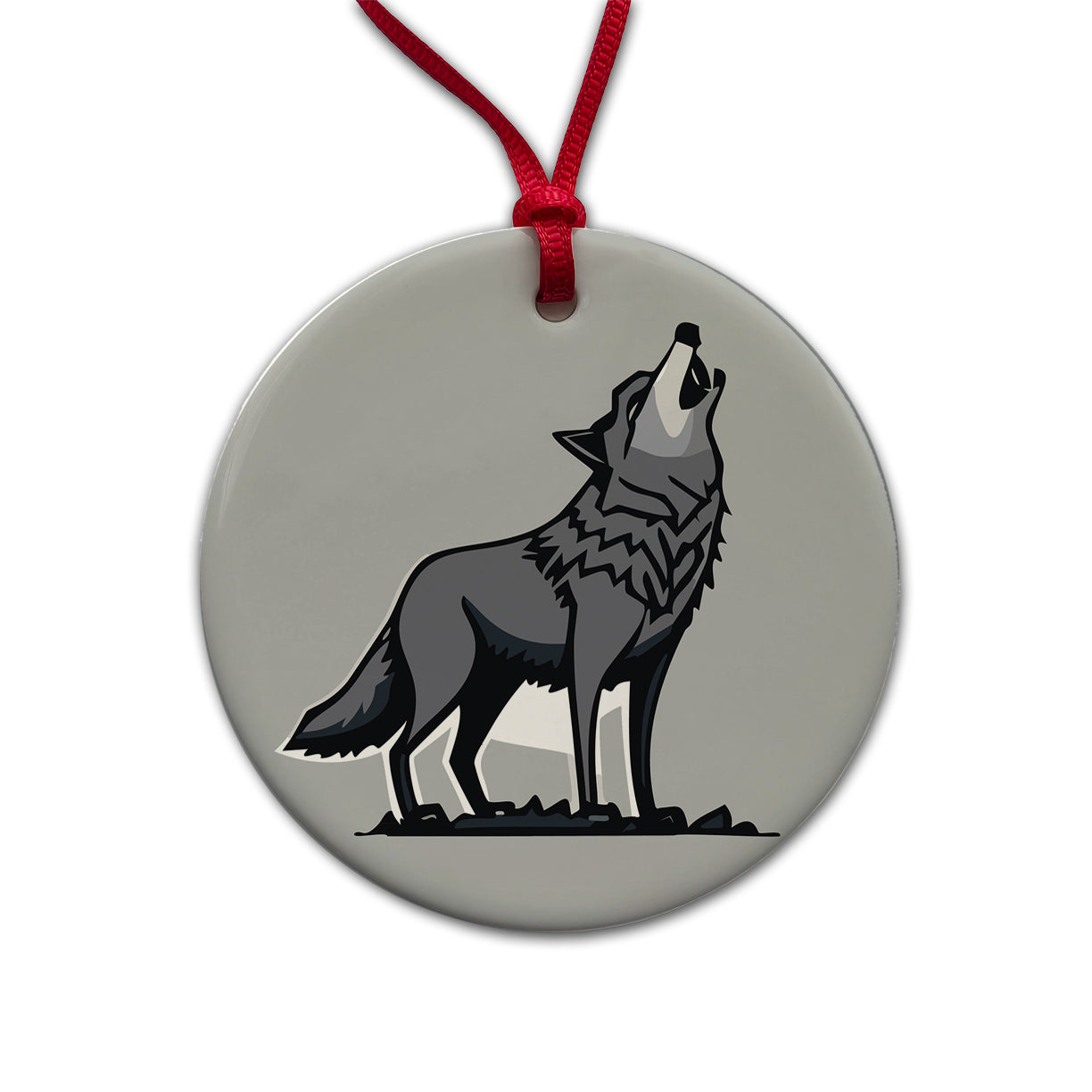 Wolf Howling Round Ceramic Holiday Christmas Tree Ornament