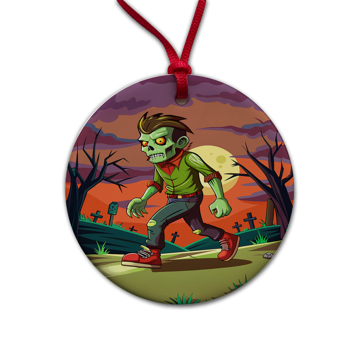 Zombie Walking Round Ceramic Holiday Christmas Tree Ornament