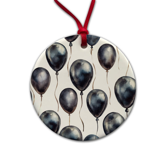 Black Balloons Watercolor Round Ceramic Holiday Christmas Tree Ornament
