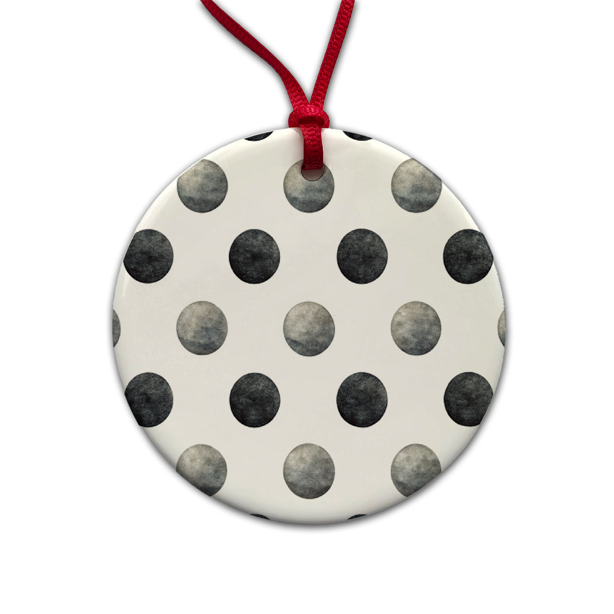 Black Polka Dots White Background Round Ceramic Holiday Christmas Tree Ornament