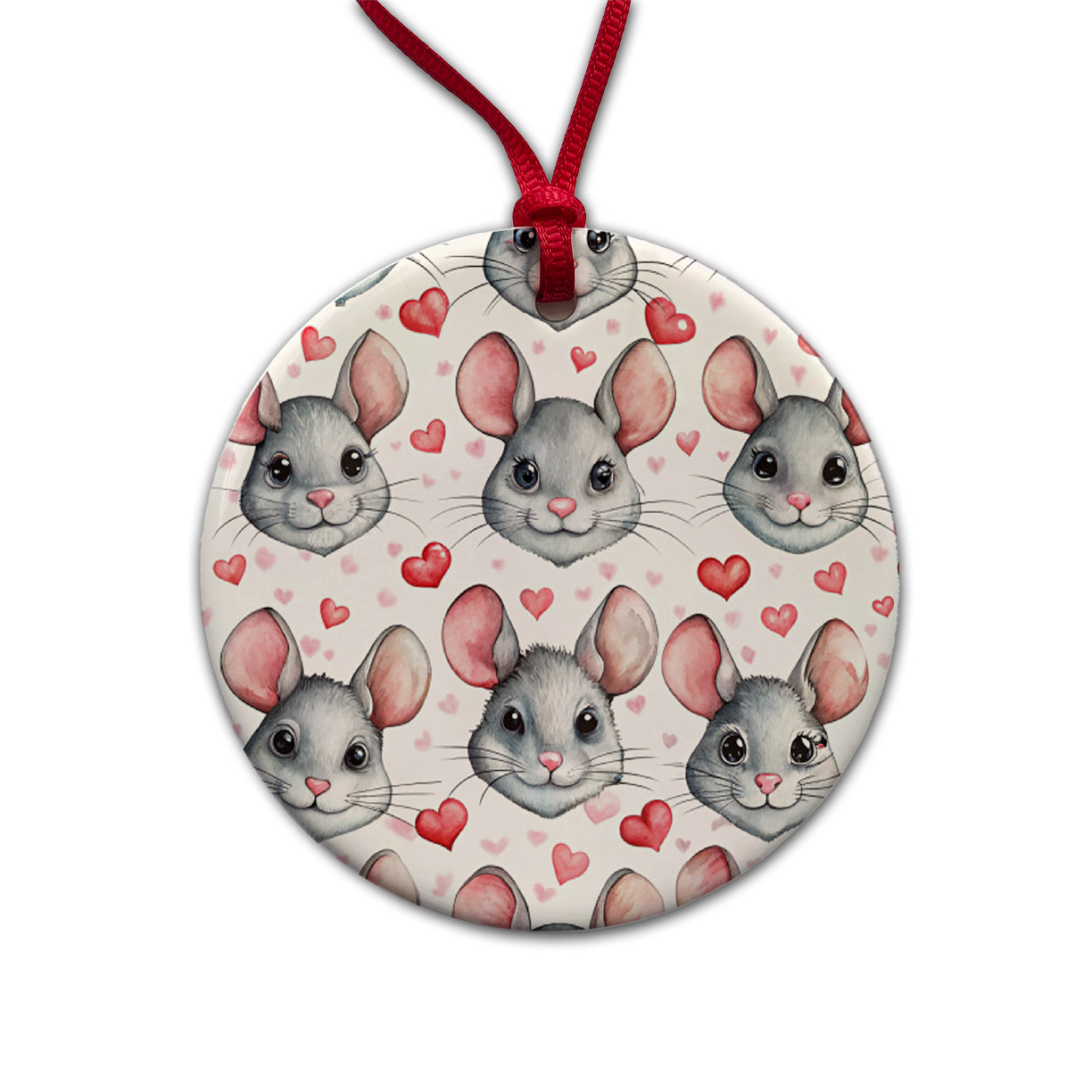 Cute Chinchilla Faces Hearts Round Ceramic Holiday Christmas Tree Ornament