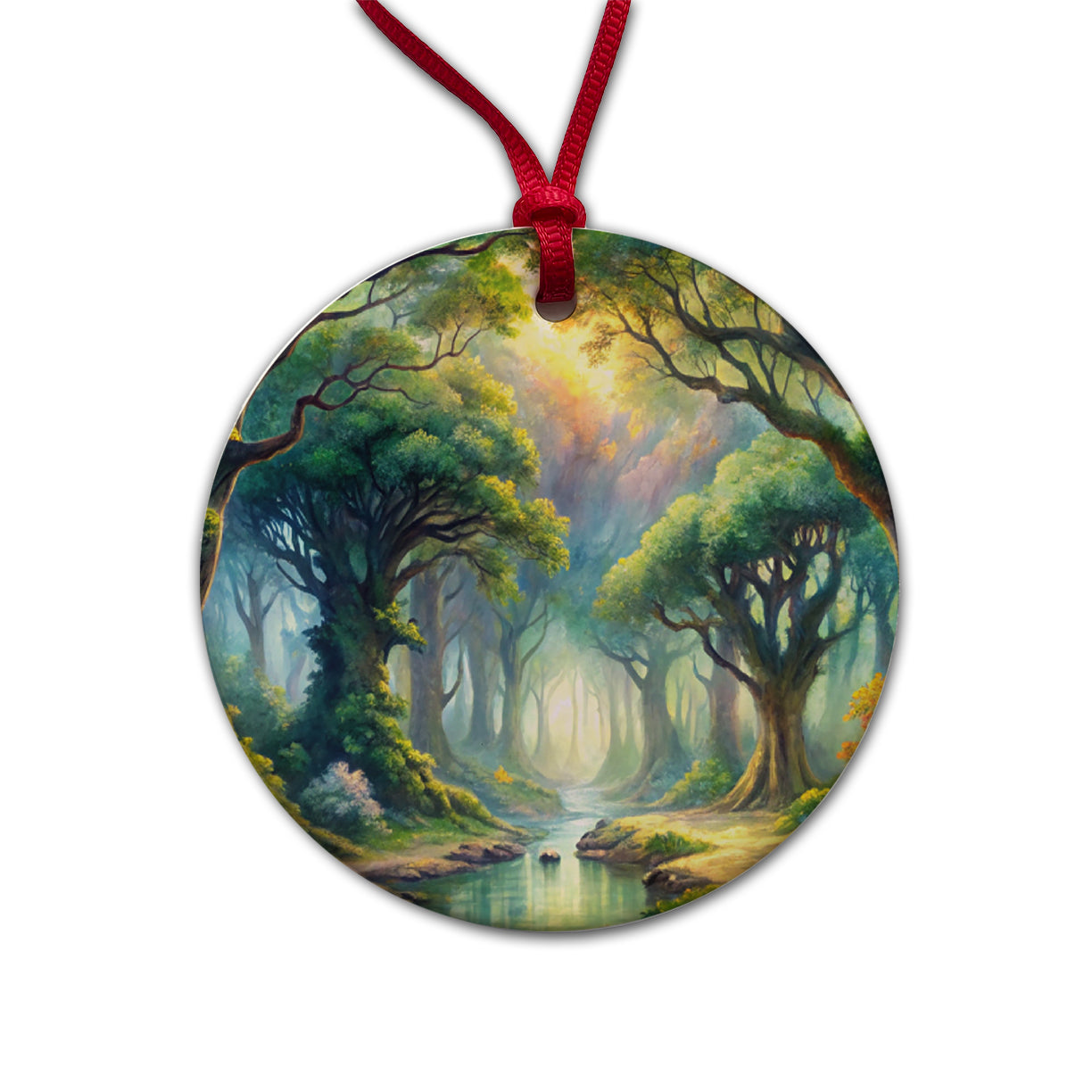 Elvish Elves Forest Fantasy Watercolor Design Round Ceramic Holiday Christmas Tree Ornament