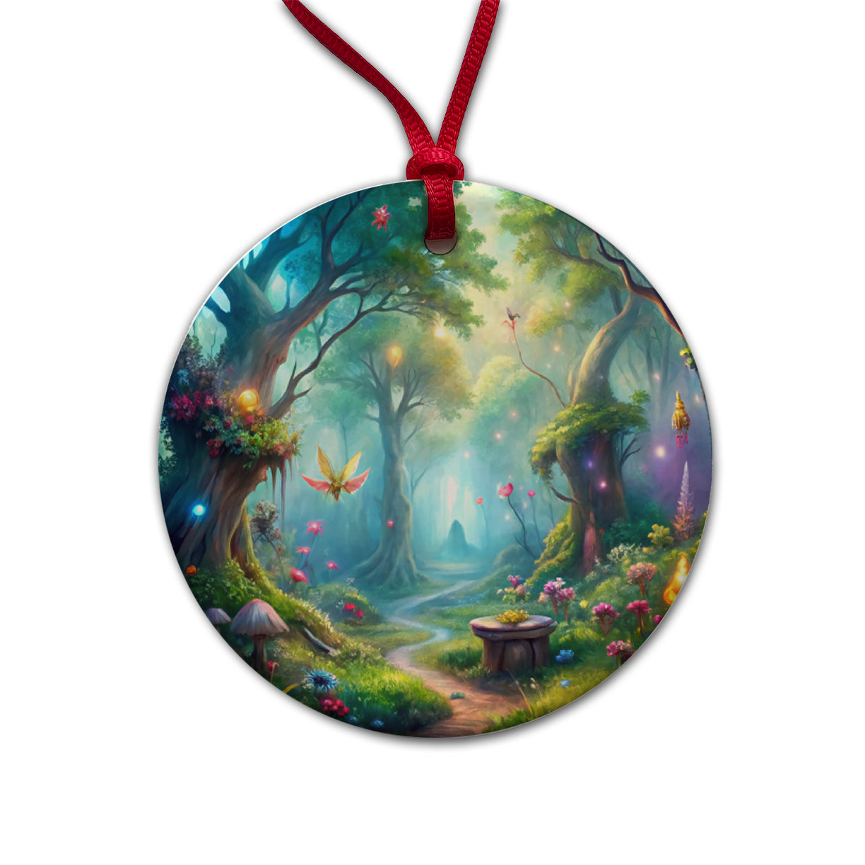 Fairy Forest Fantasy Watercolor Beautiful Round Ceramic Holiday Christmas Tree Ornament