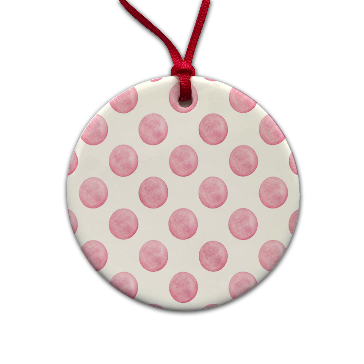 Light Pink Polka Dots White Background Round Ceramic Holiday Christmas Tree Ornament
