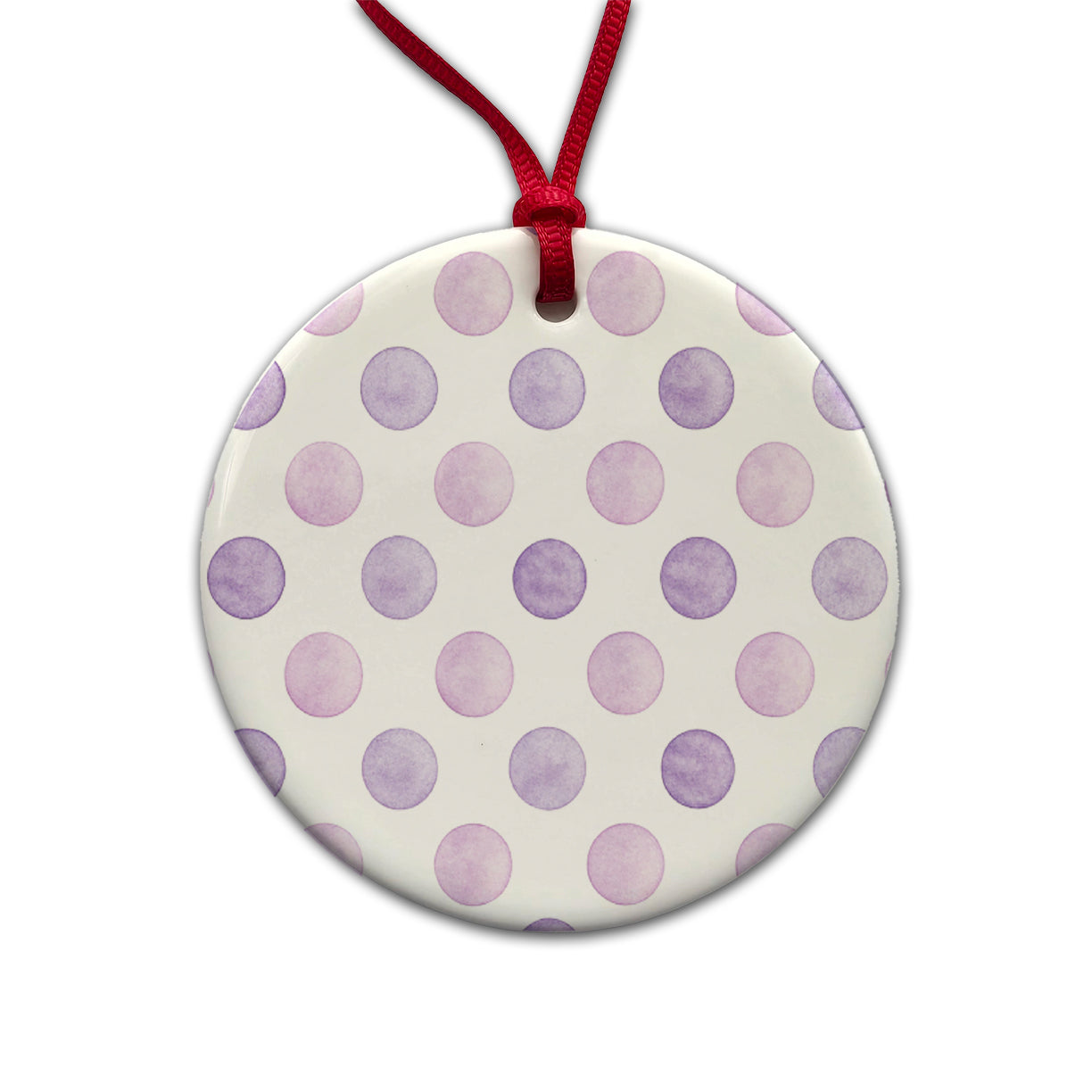 Light Purple Polka Dots White Background Round Ceramic Holiday Christmas Tree Ornament