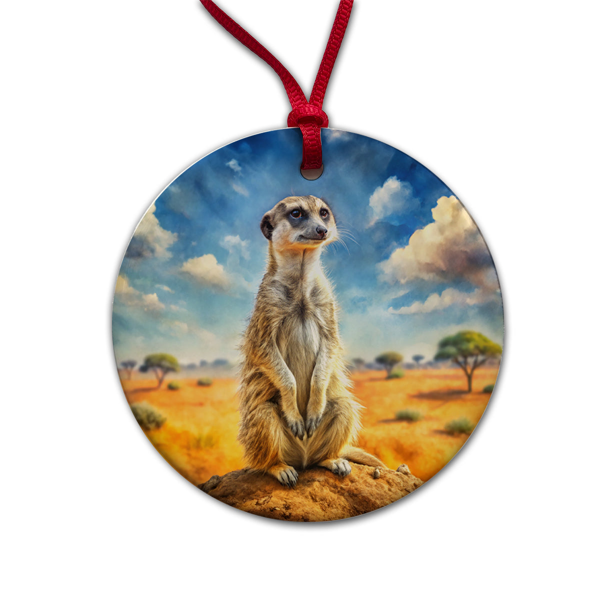 Meerkat African Plain Watercolor Design Round Ceramic Holiday Christmas Tree Ornament