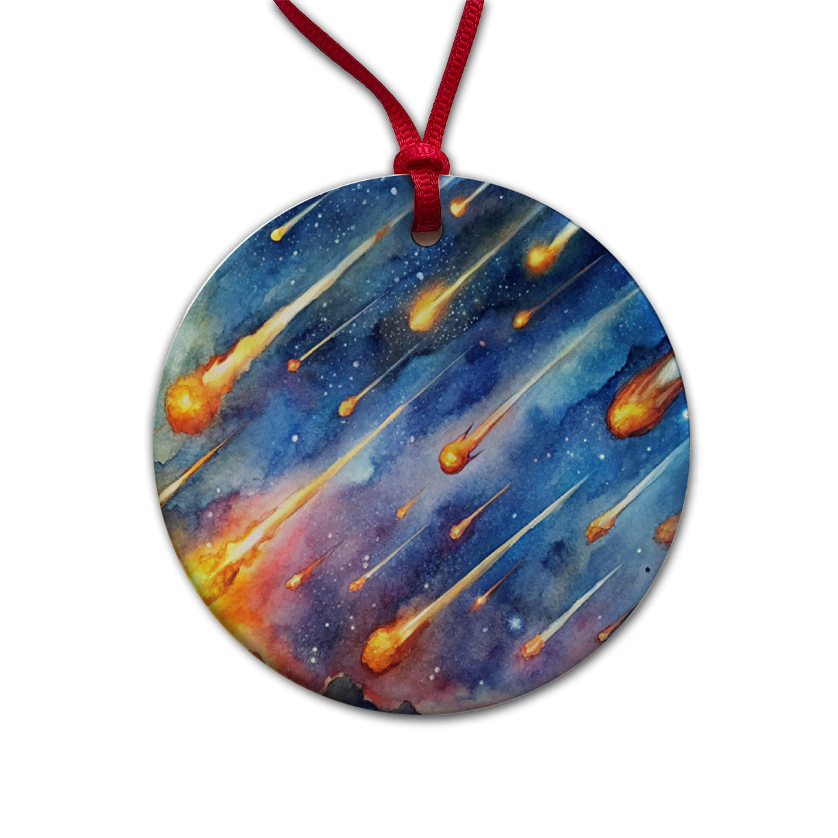 Meteors Watercolor Round Ceramic Holiday Christmas Tree Ornament