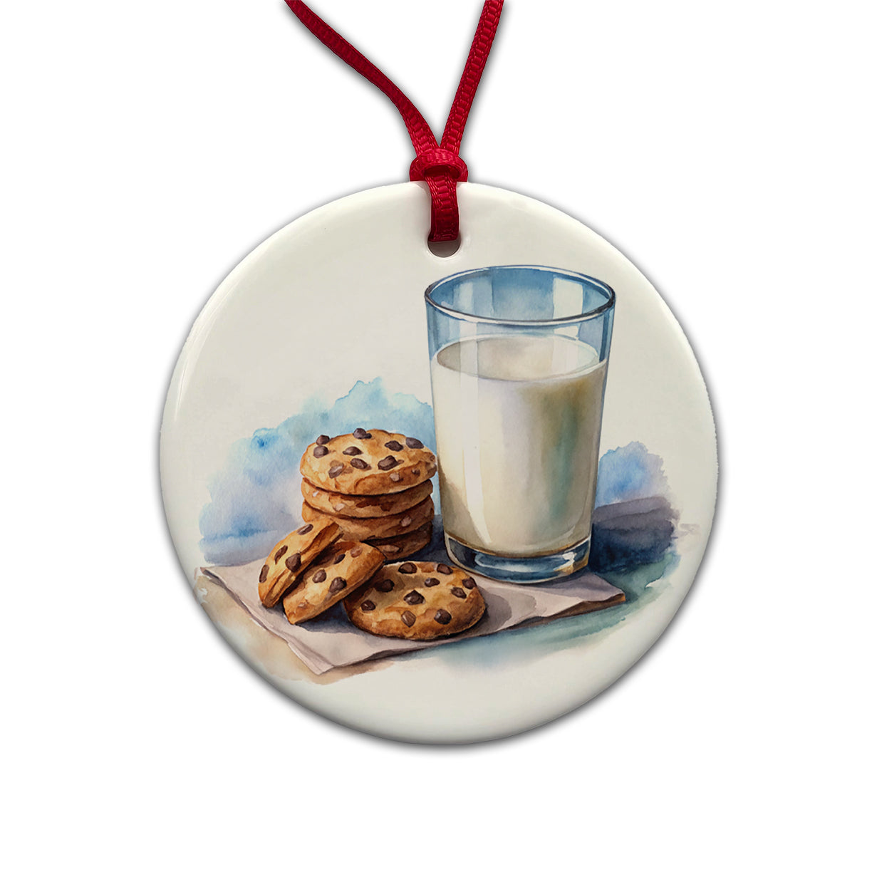 Milk Cookies Watercolor Round Ceramic Holiday Christmas Tree Ornament