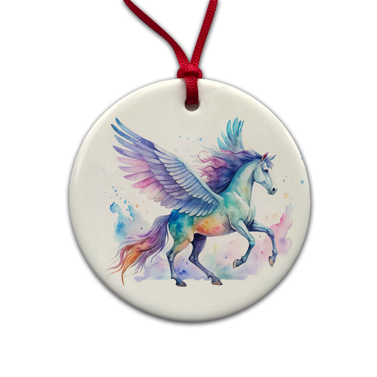 Pegasus Greek Mythology Watercolor Design Round Ceramic Holiday Christmas Tree Ornament