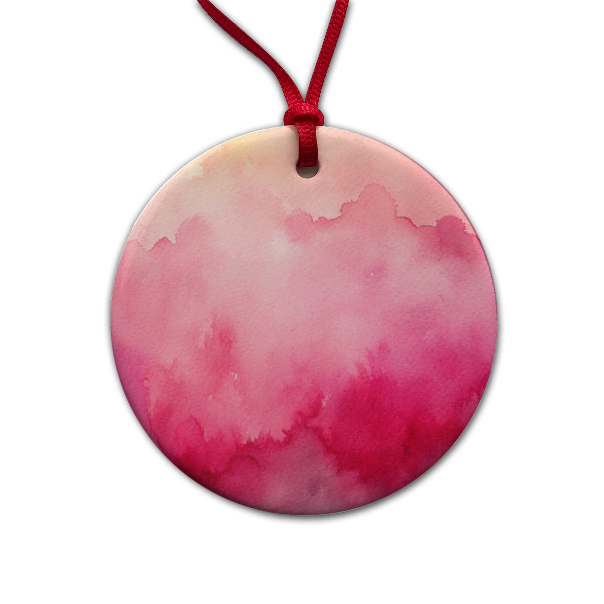 Pink Ombre Watercolor Round Ceramic Holiday Christmas Tree Ornament