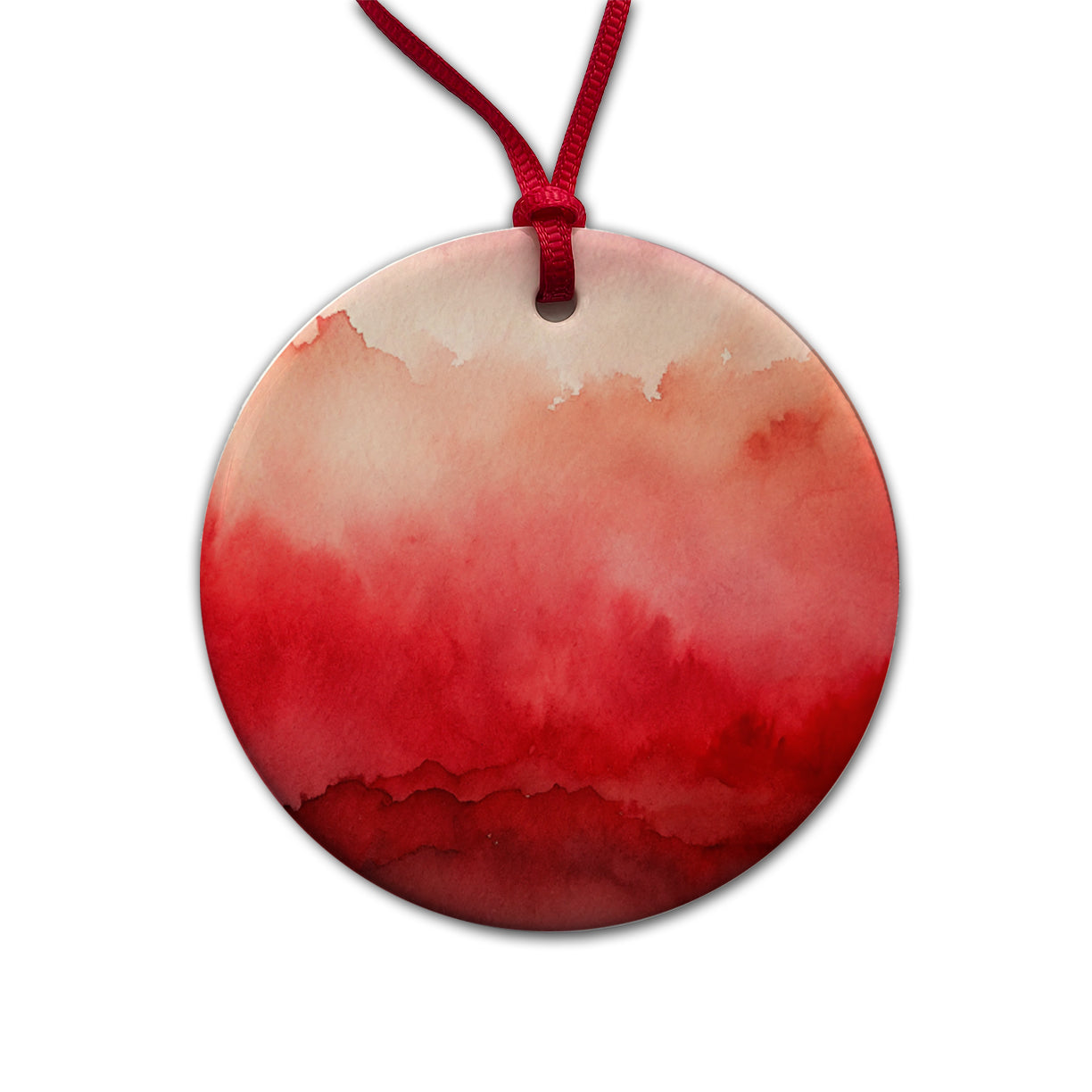 Red Ombre Watercolor Round Ceramic Holiday Christmas Tree Ornament