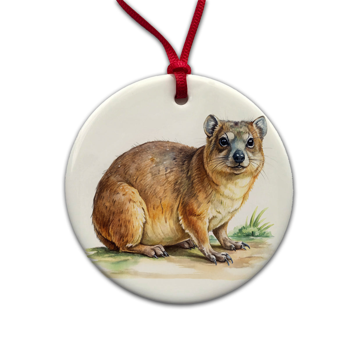 Rock Hyrax Dassie Watercolor Round Ceramic Holiday Christmas Tree Ornament