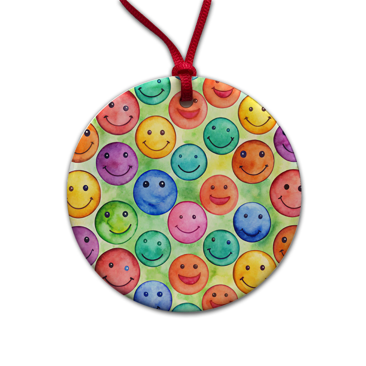 Smile Faces Watercolor Round Ceramic Holiday Christmas Tree Ornament