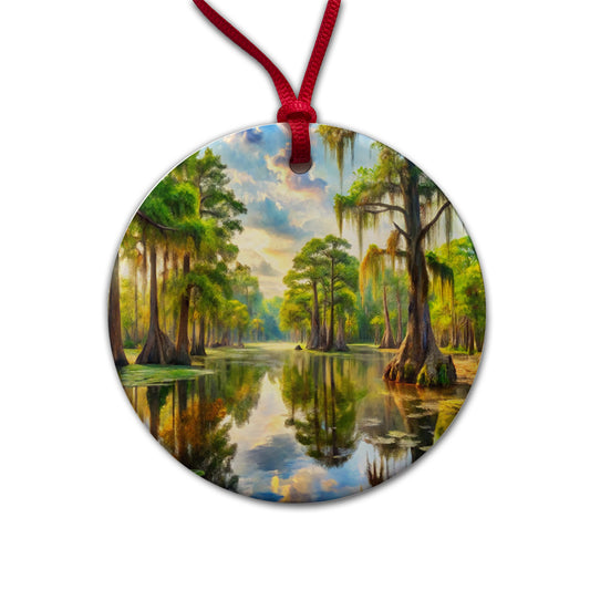 Beautiful Swamp Everglades Watercolor Round Ceramic Holiday Christmas Tree Ornament