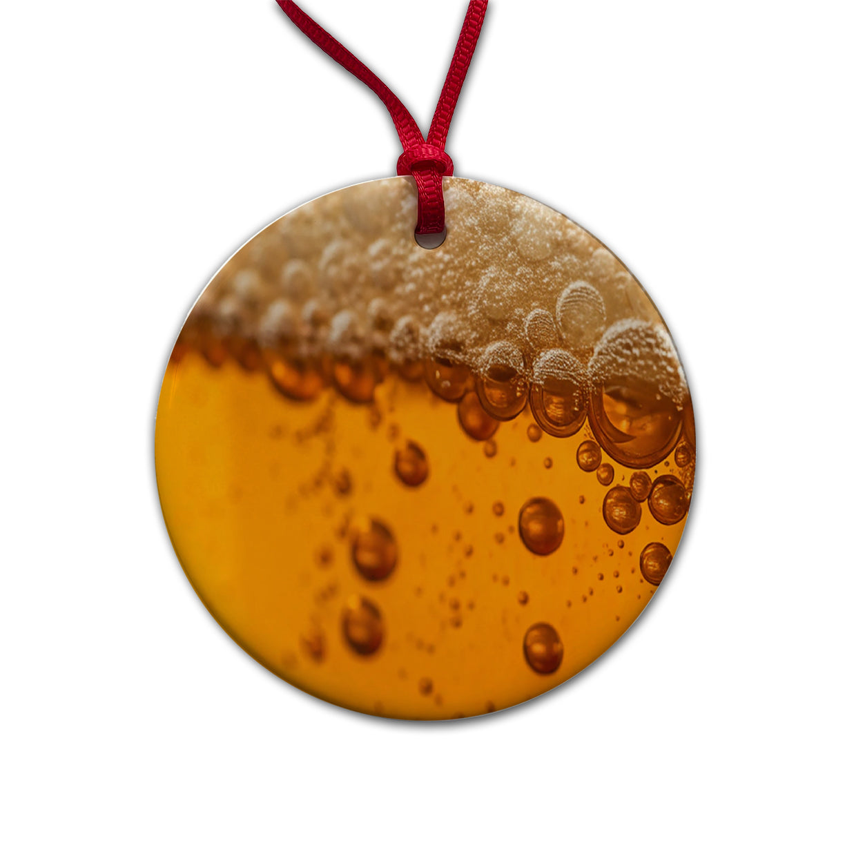 Beer Lager Closeup Foam On Top Funny Round Ceramic Holiday Christmas Tree Ornament