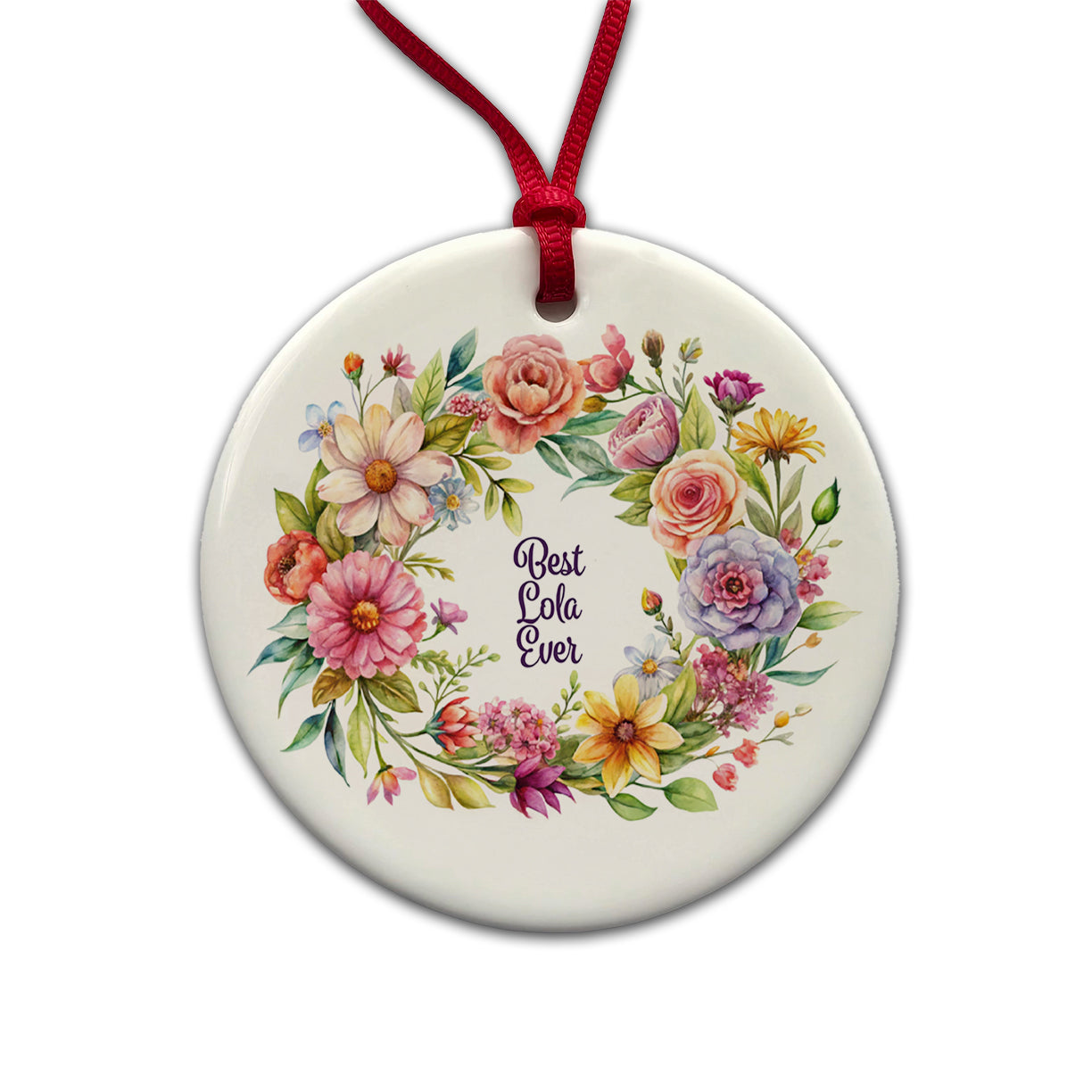 Best Lola Philippines Grandma Ever Flowers Round Ceramic Holiday Christmas Tree Ornament