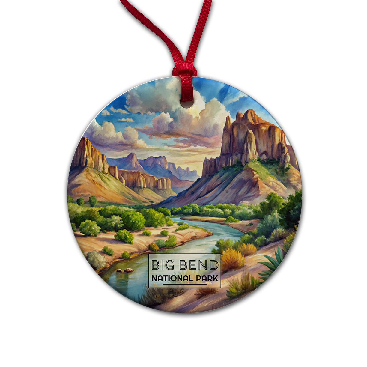 Big Bend National Park Texas Watercolor Round Ceramic Holiday Christmas Tree Ornament
