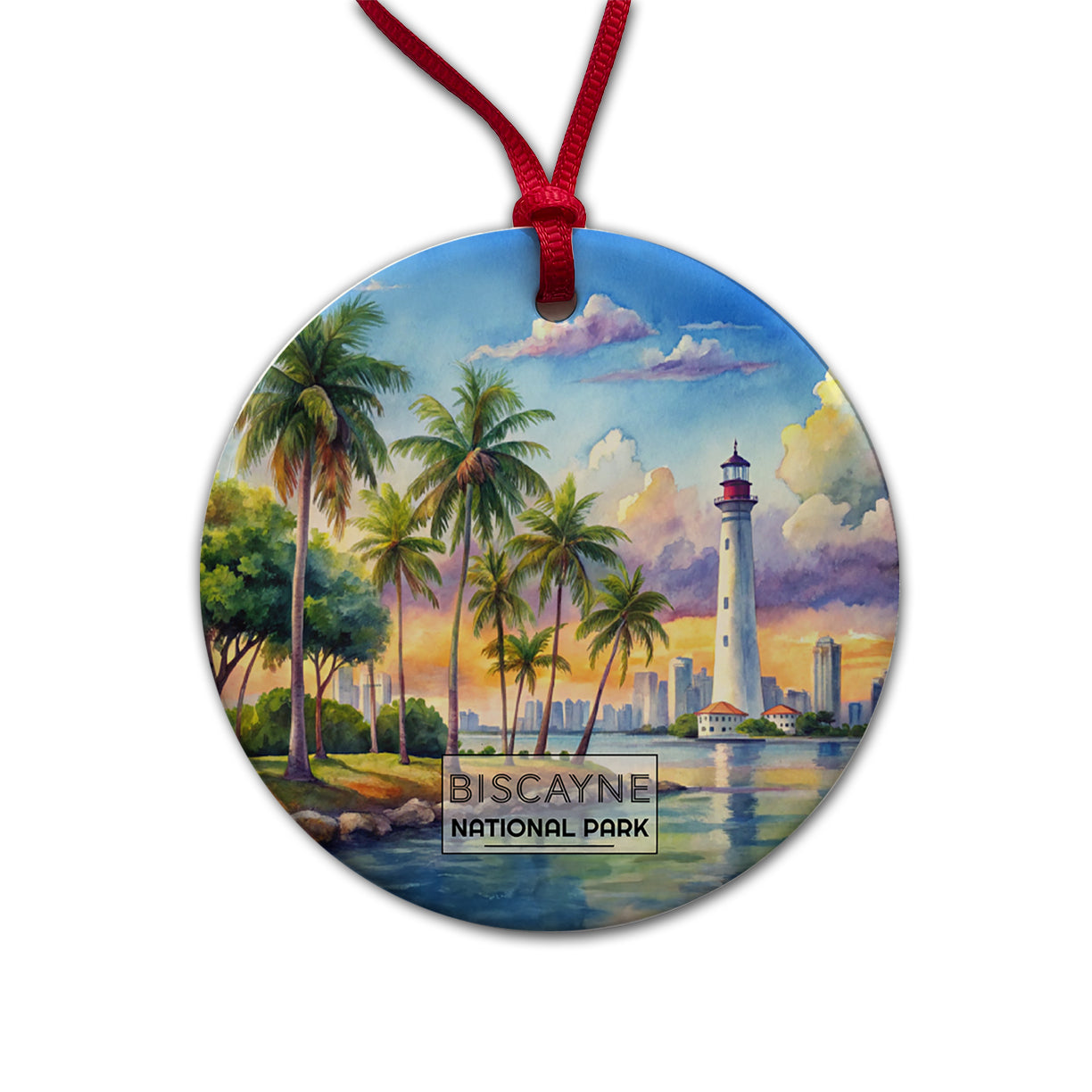 Biscayne National Park Florida Watercolor Round Ceramic Holiday Christmas Tree Ornament