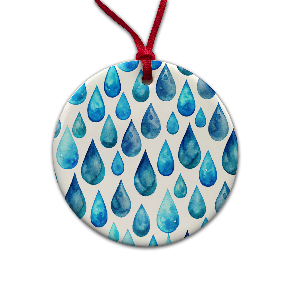 Blue Water Droplets Repeating Round Ceramic Holiday Christmas Tree Ornament