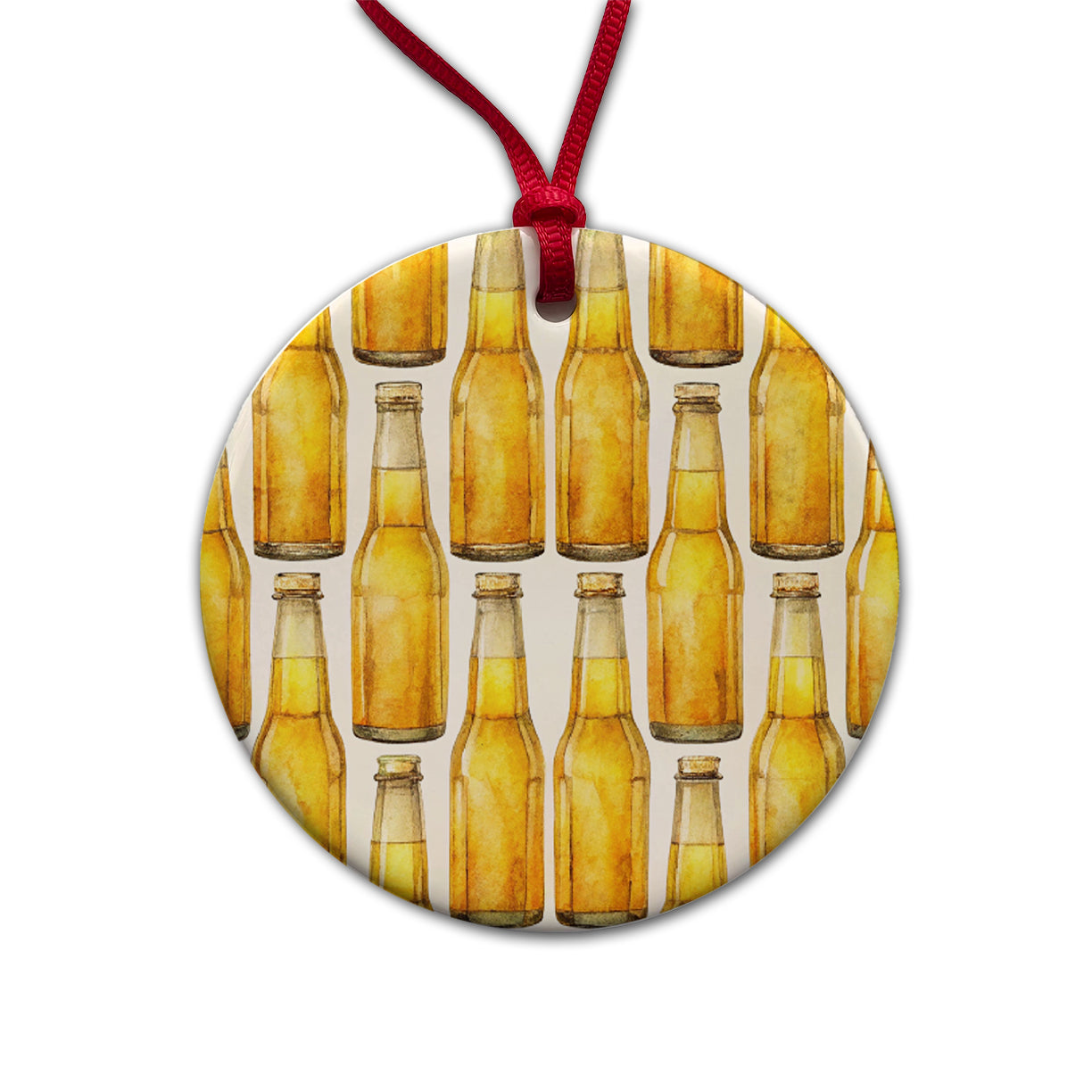 Bunch Of Beer Bottles Round Ceramic Holiday Christmas Tree Ornament