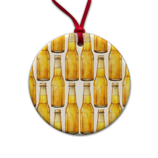 Bunch Of Beer Bottles Round Ceramic Holiday Christmas Tree Ornament