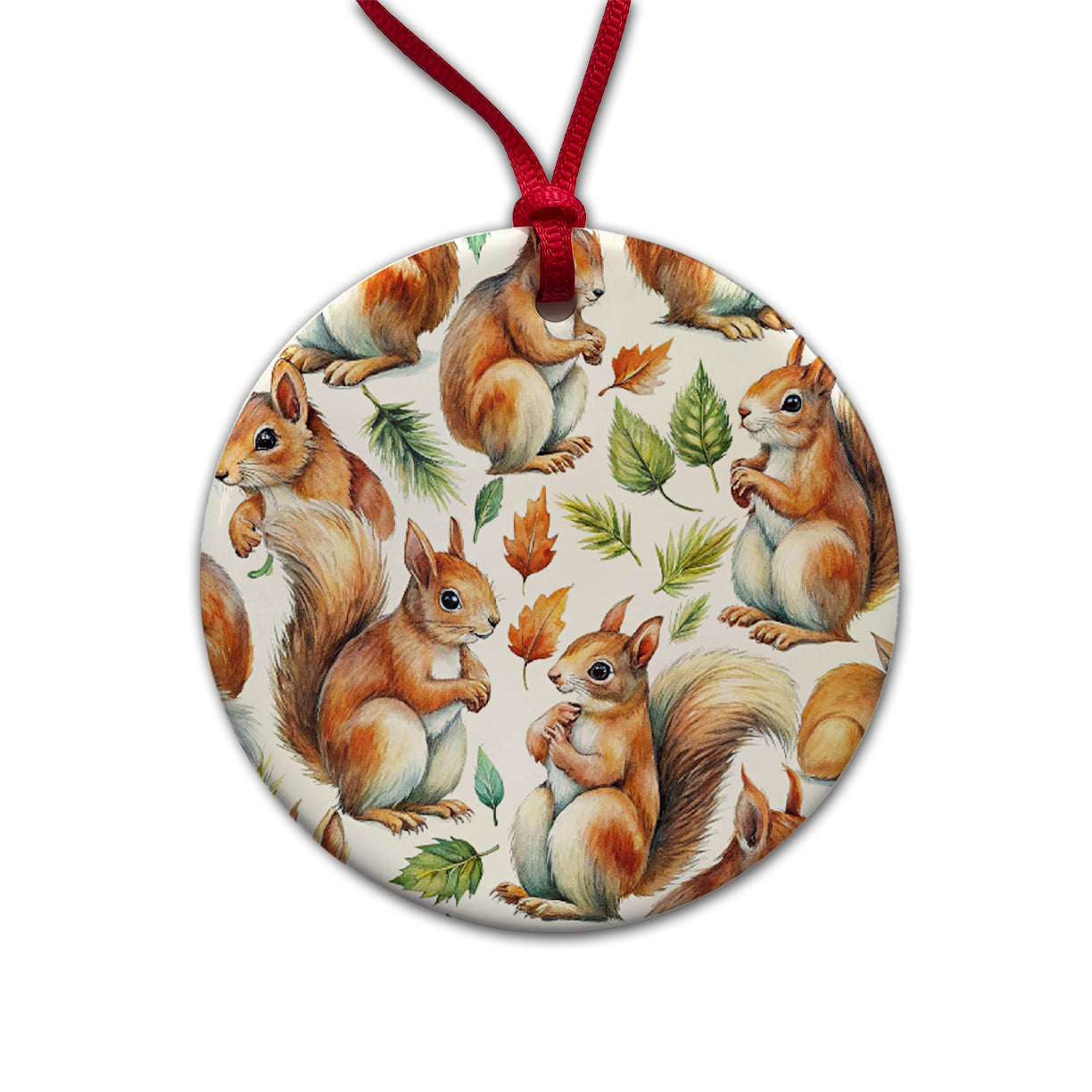 Bunch Of Squirrels Round Ceramic Holiday Christmas Tree Ornament