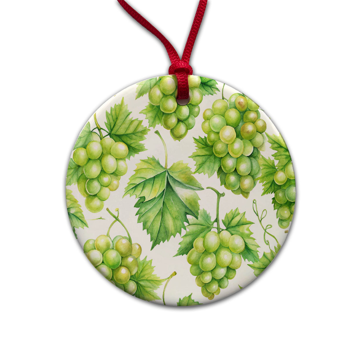Bunches Of Green Grapes Round Ceramic Holiday Christmas Tree Ornament