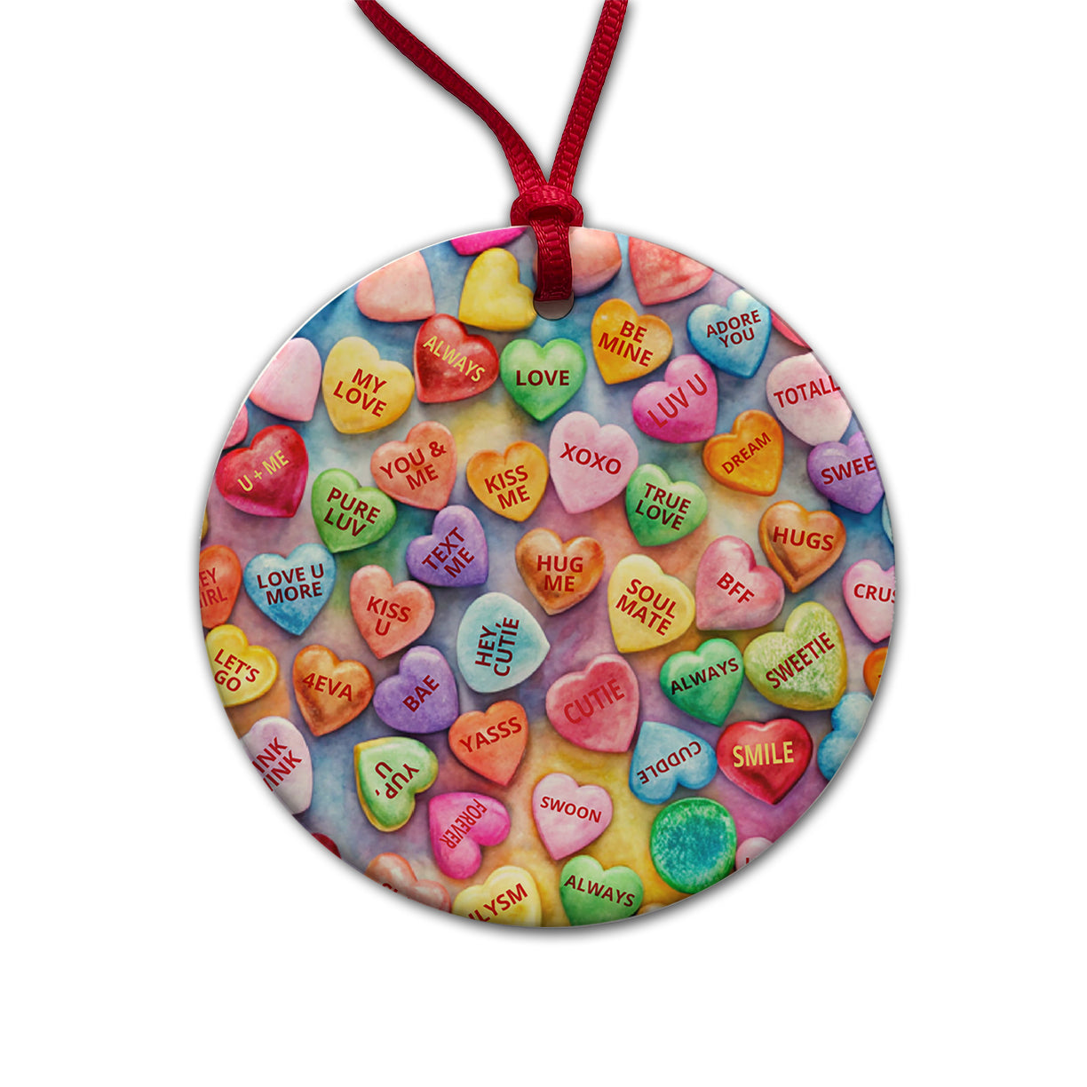 Candy Conversation Hearts Candy Valentine's Day Love Round Ceramic Holiday Christmas Tree Ornament