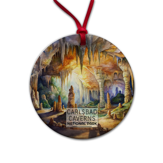 Carlsbad Caverns National Park New Mexico Watercolor Round Ceramic Holiday Christmas Tree Ornament