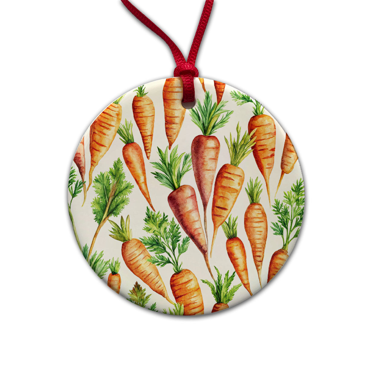 Carrots Vegetables Watercolor Round Ceramic Holiday Christmas Tree Ornament