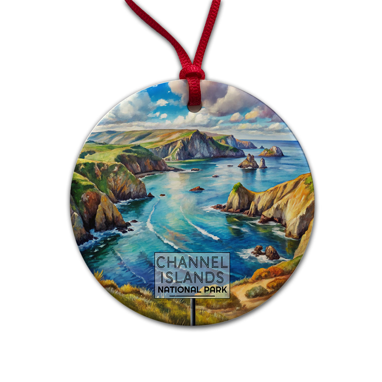 Channel Islands National Park California Watercolor Round Ceramic Holiday Christmas Tree Ornament