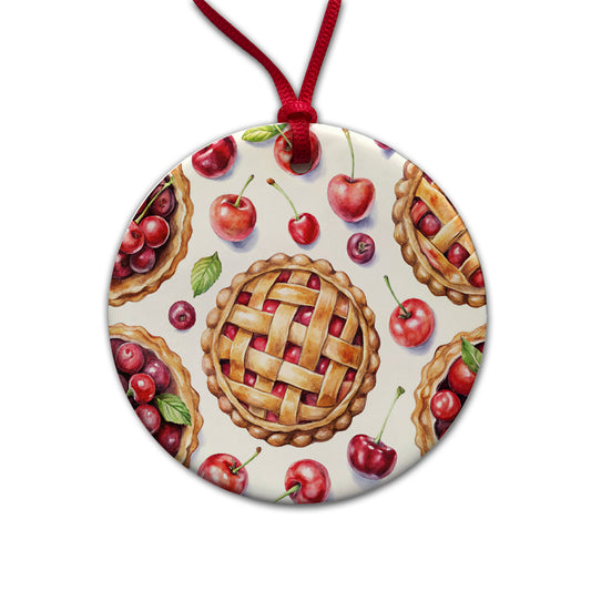 Cherry Pies Bursting Round Ceramic Holiday Christmas Tree Ornament